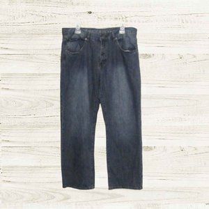 Rustic Blue Mens size 38x30  jeans slim straight legs dk blue stone wash